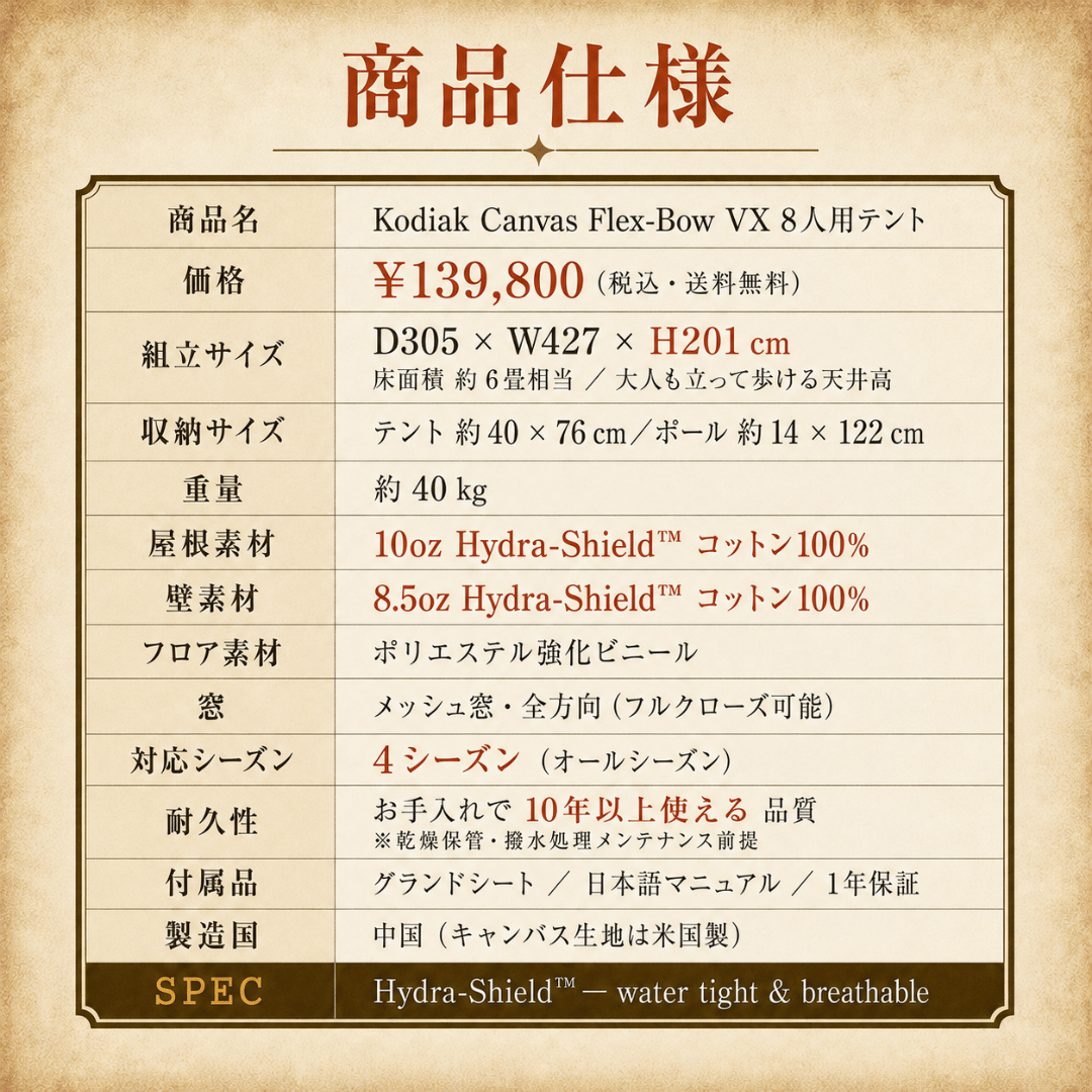 8人用 Flex-Bow VX グランドシート付コットンテント