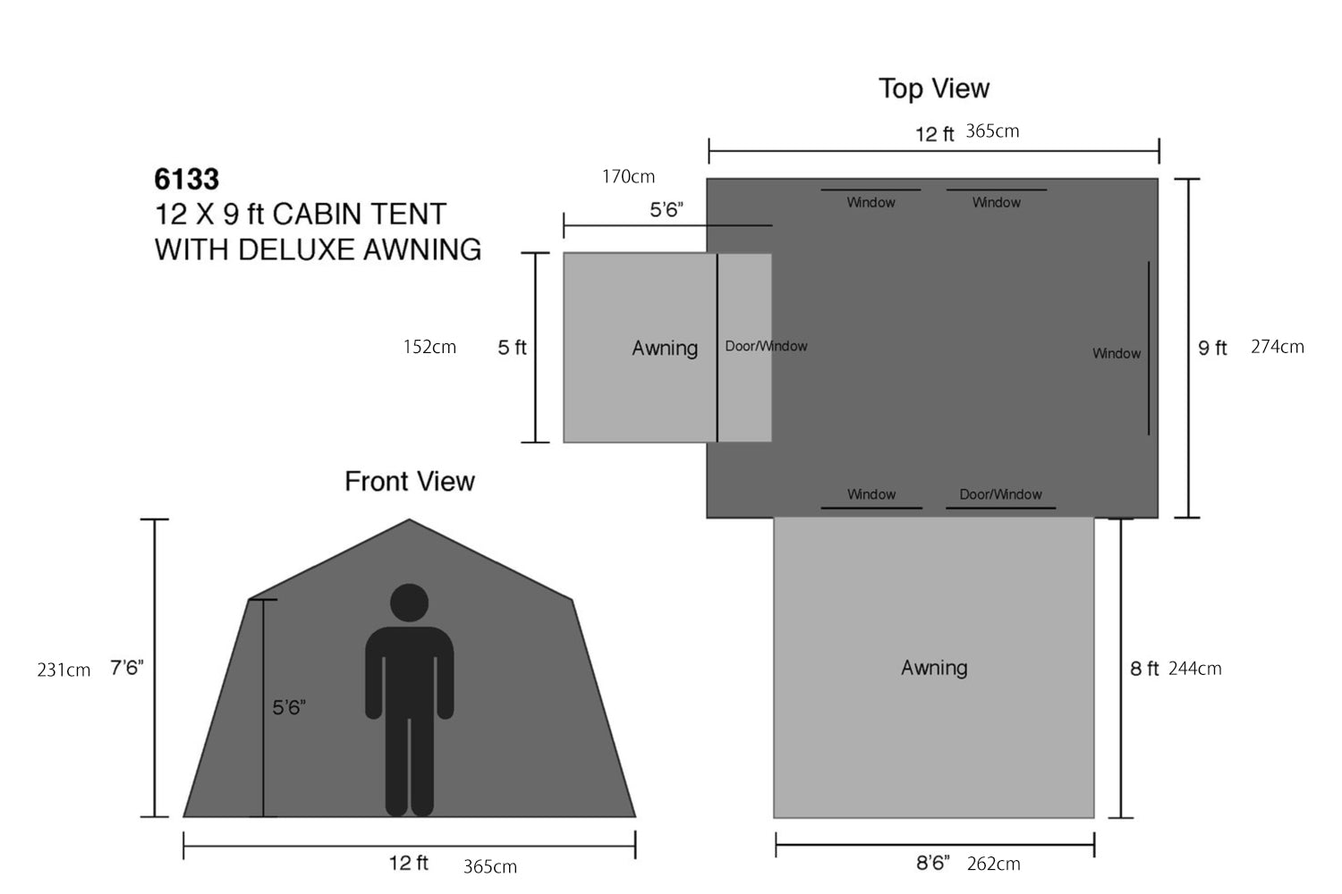 コディアックキャンバス キャビンテント 6人用 オーニング付き コットンテント 12 x 9 ft Cabin Tent with Deluxe Awning
